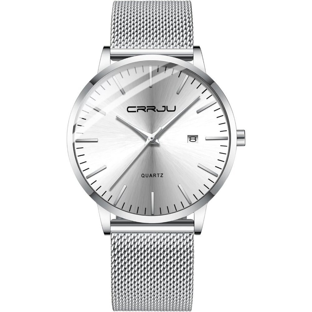 Men's Sliver Minimalist Casual Waterproof Stainless Steel Mesh Band Watch
